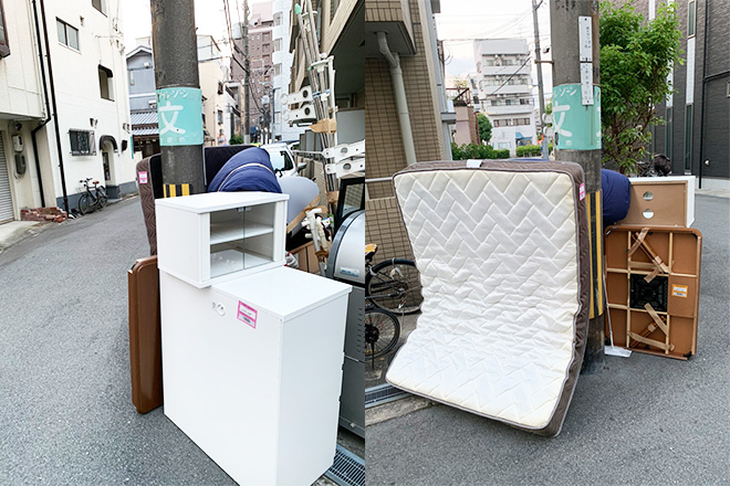 危ない！道路にハミ出さした不用品